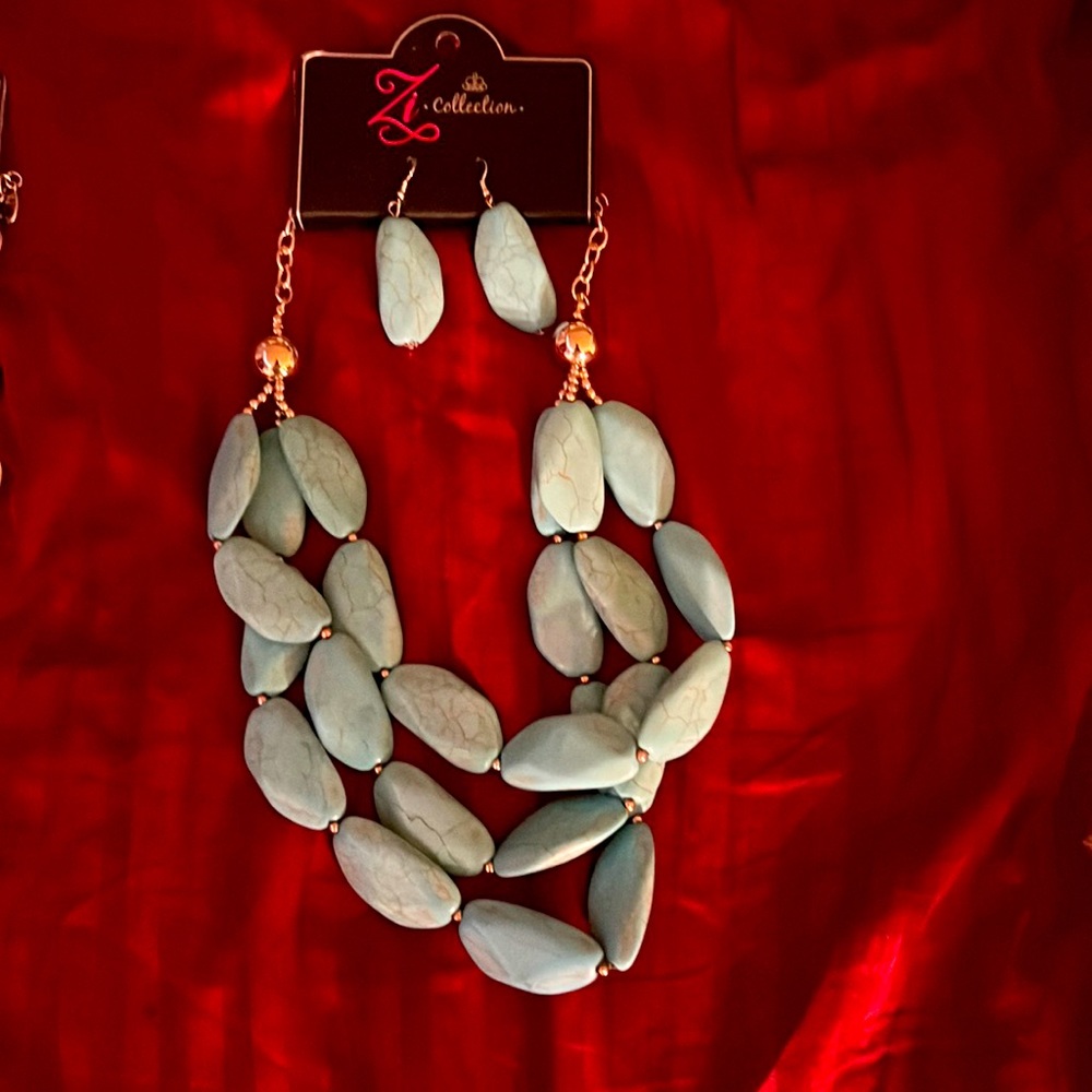 Green necklace with matching earrings